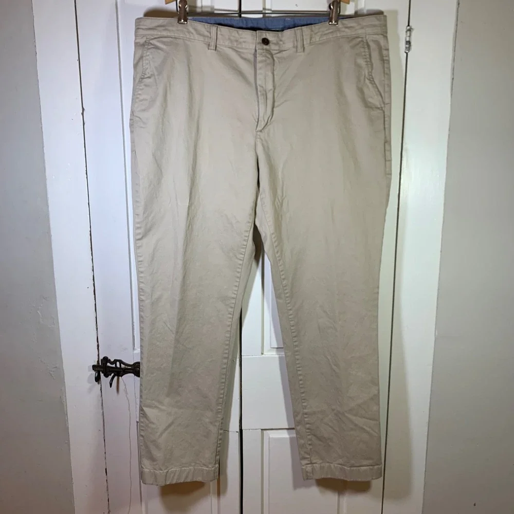 LLBean Standard Fit Chino Pants Khaki Cotton Spandex Men Size 44x32 Prepy Casual